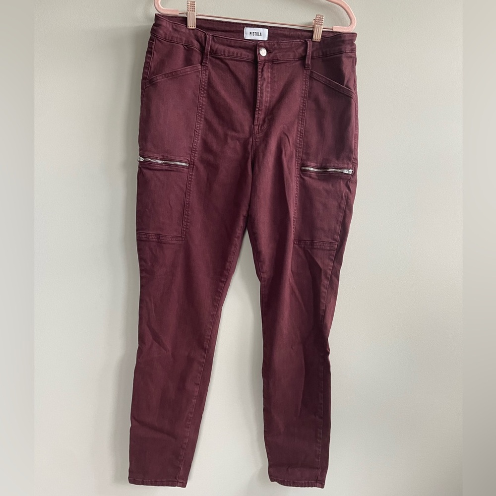 Pistola Maroon Hannah Moto Cargo High Rise Skinny Jeans - Picture 2 of 9